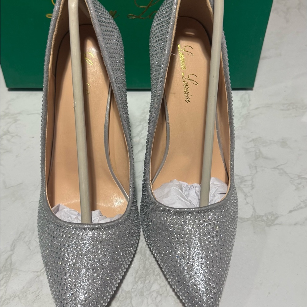 Lauren Lorraine Silver Glitter Pointed-Toe Heels